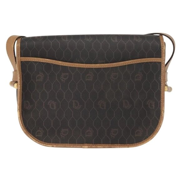 Christian Dior Honeycomb Canvas Shoulder Bag PVC Black Gold Auth BA7309 - Picture 3 of 16